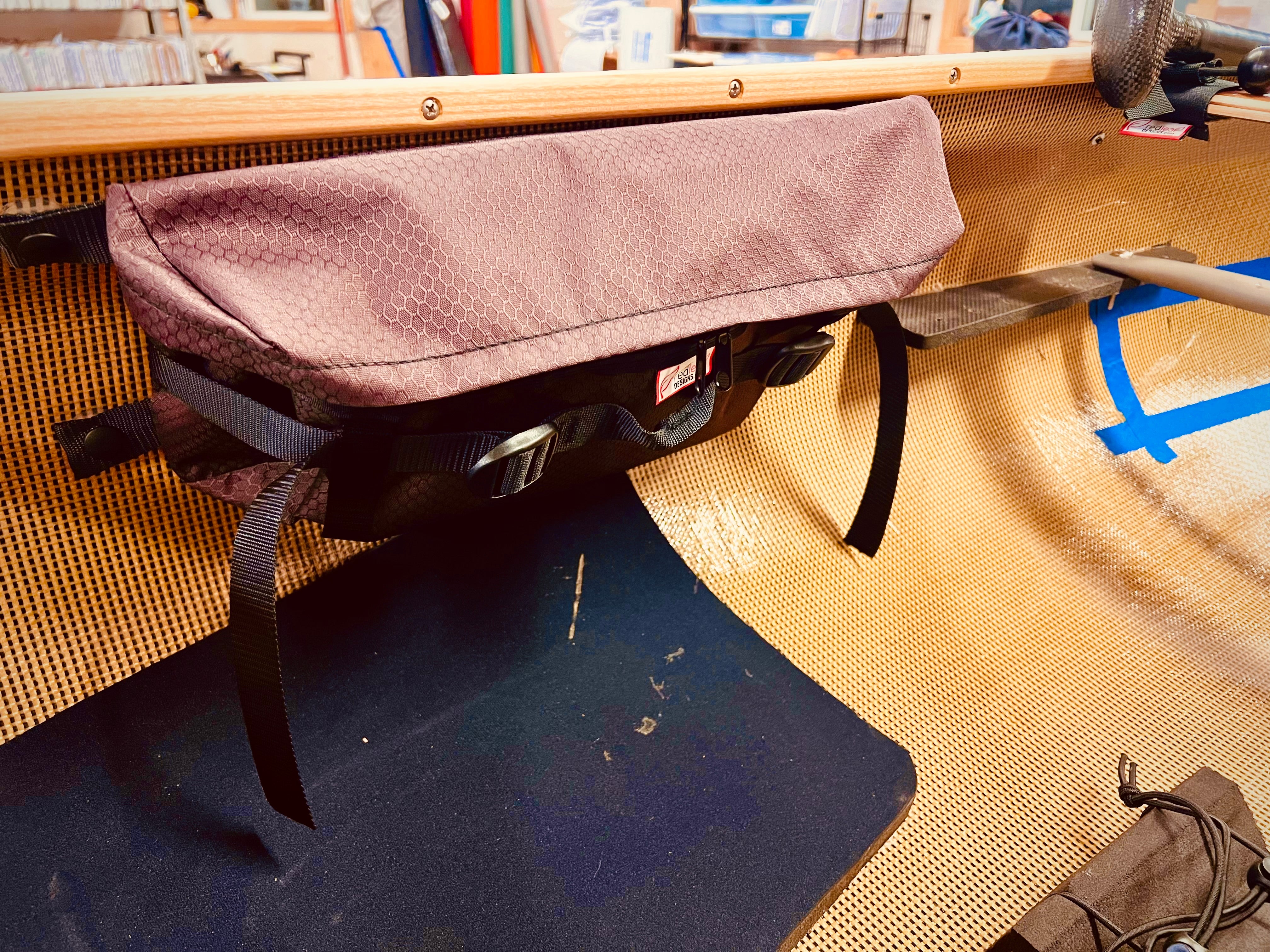 RedLeaf Gunwale Bag in brown, designed to mount below the gunwale and keep essentials organized