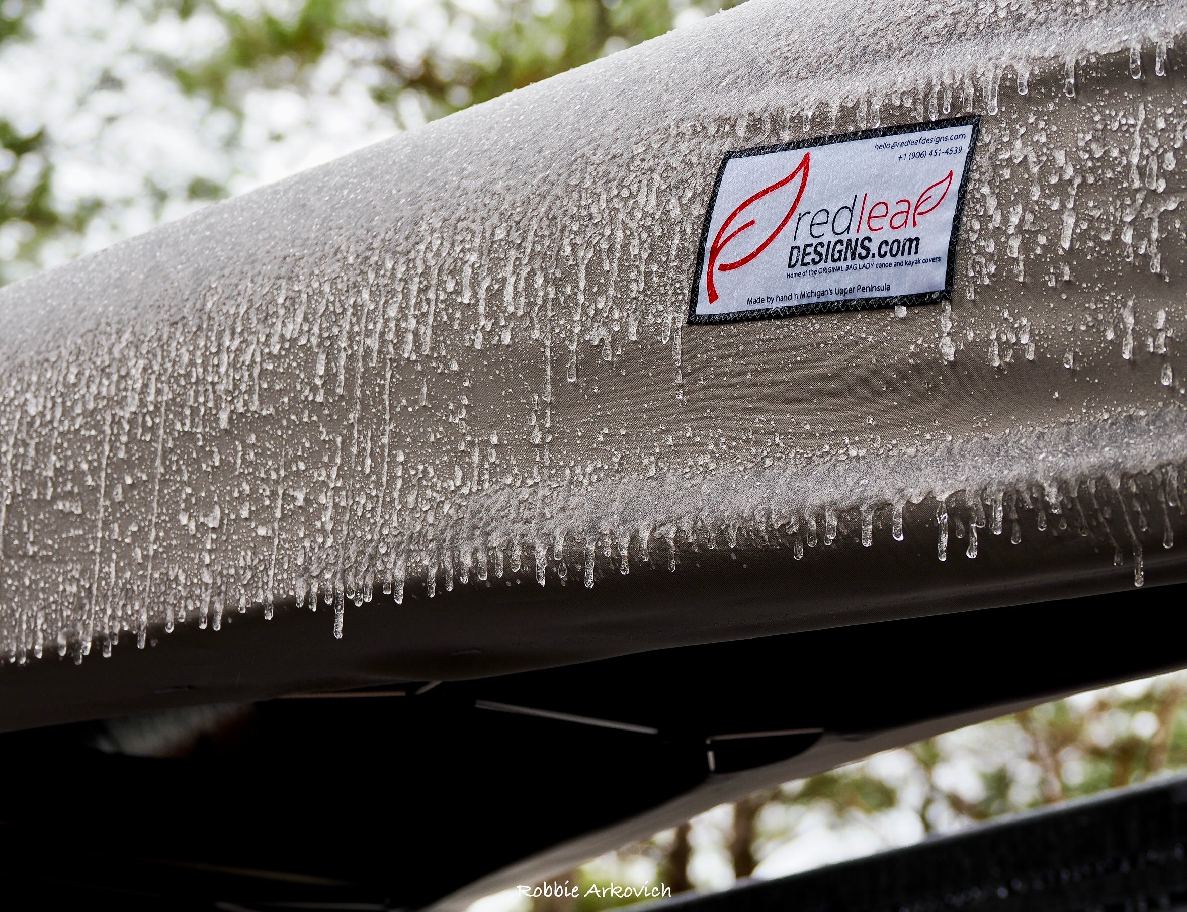 WeatherMAX 3D fabric showing water beading on a canoe cover